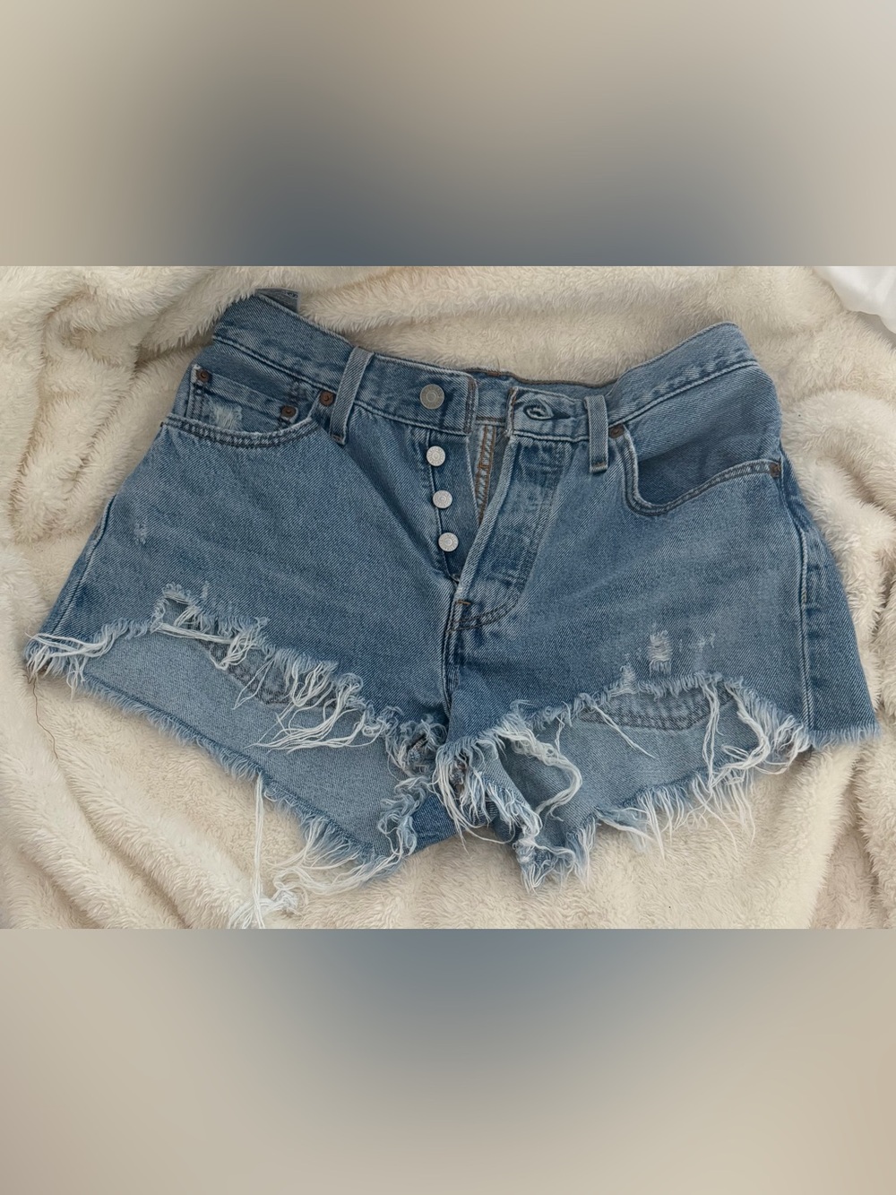 Levi's Light Blue Distressed Button-Fly Jean Shorts